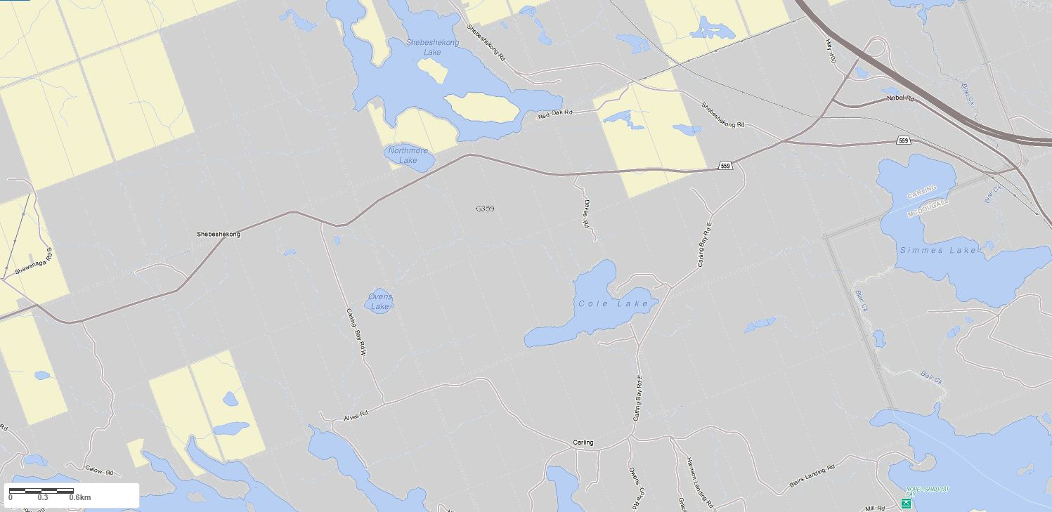Crown Land Map of Cole Lake in Municipality of Carling and the District of Parry Sound